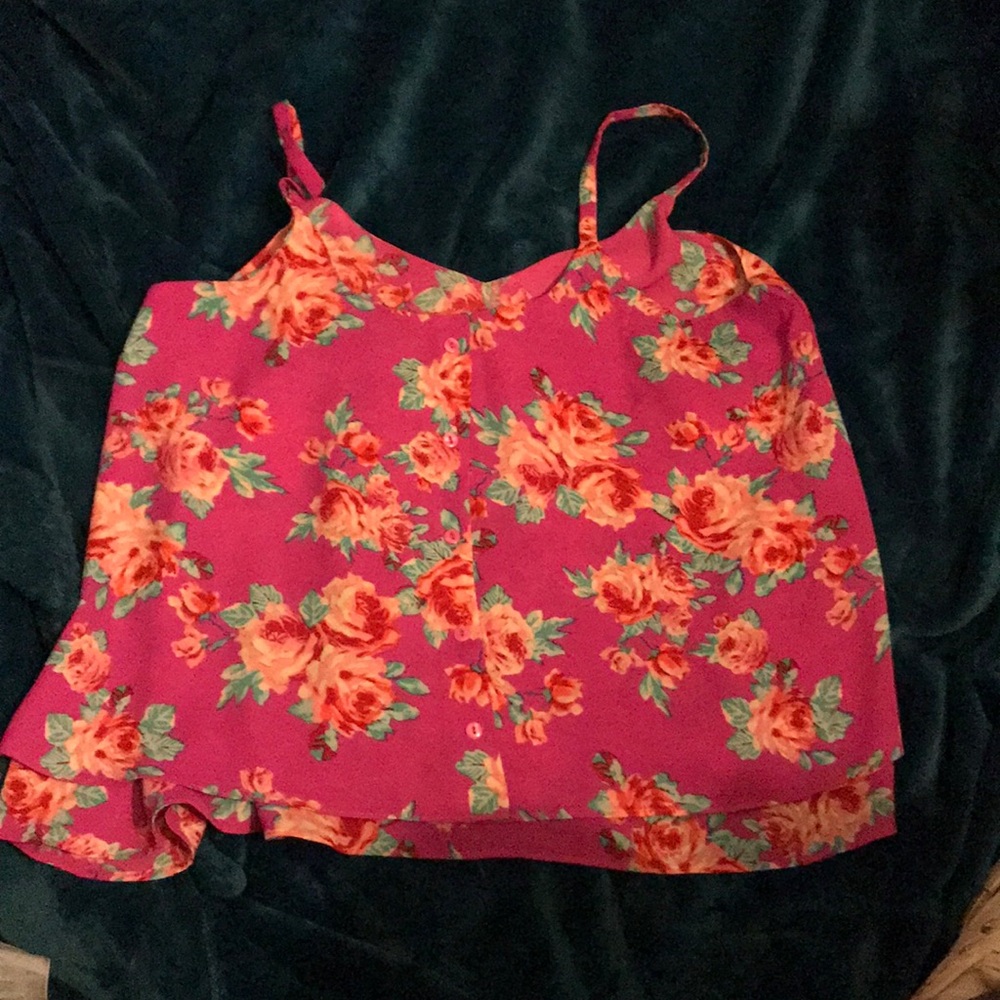 Button Flower Print Top